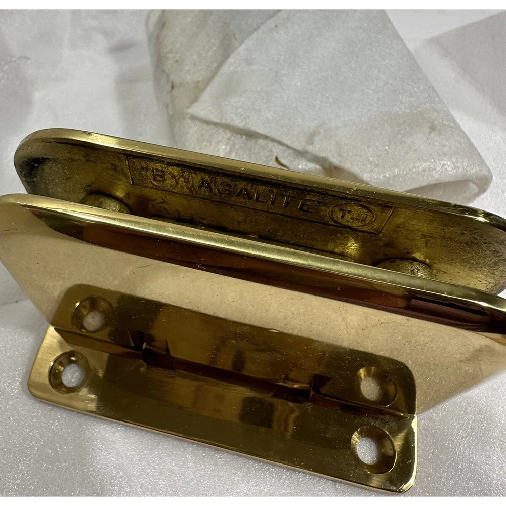 Pair Gold Tone Bathroom Clamp Clip Glass Door Hinge 3/8